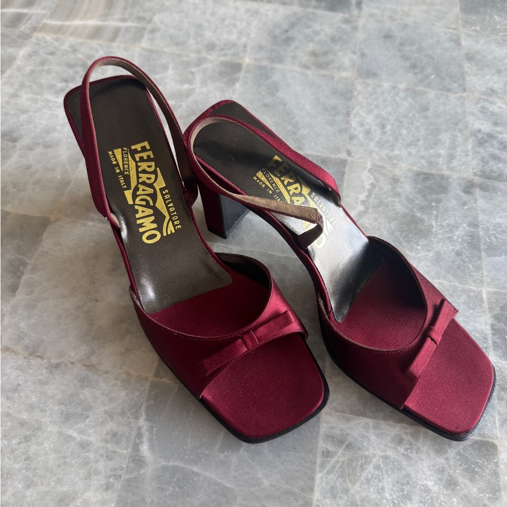 Salvatore Ferragamo Red Heels with Square Toe Design